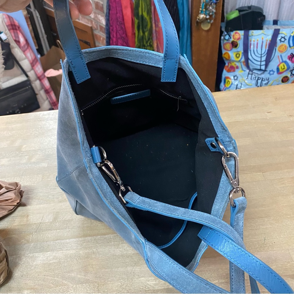 BRANDON BLACKWOOD Blue Suede Satchel Crossbody - Picture 11 of 11